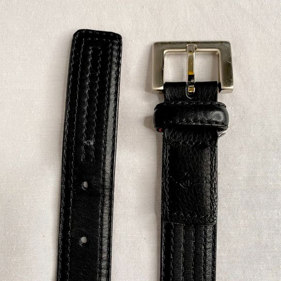 Dockers Belt Medium Black Full Grain Leather Mulit Linear Stitch Detail - Picture 8 of 11